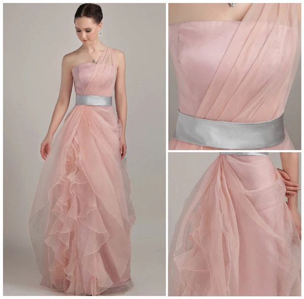 Longues Robe De Soirée Une Épaule Lisse Manches Roses