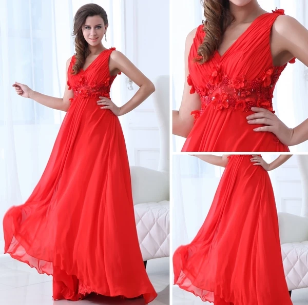 2015 Classical Backless Beading Appliques Flowers Draped long Evening Dresses