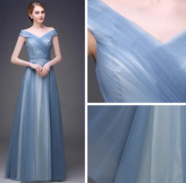 Elegante Skuldre Korte Ermer V-hals Fotsid Lang Tyll Aftenkjoler/Selskapskjoler
