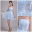 Avenante Satin Ciel De Tulle Robe De Cocktail Bleu Une Ligne