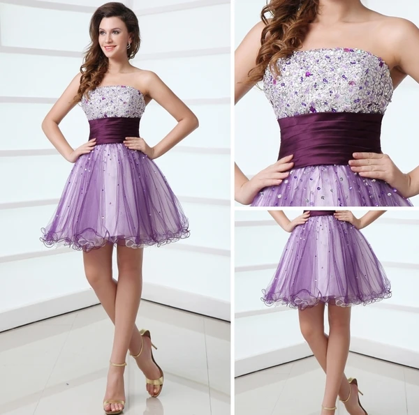 2015 Empire Strapless Sequined Zipper Short Cocktail Dresses