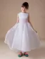 White Sleeveless Sash Satin Organza Flower Girl Dress