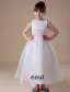 White Sleeveless Sash Satin Organza Flower Girl Dress