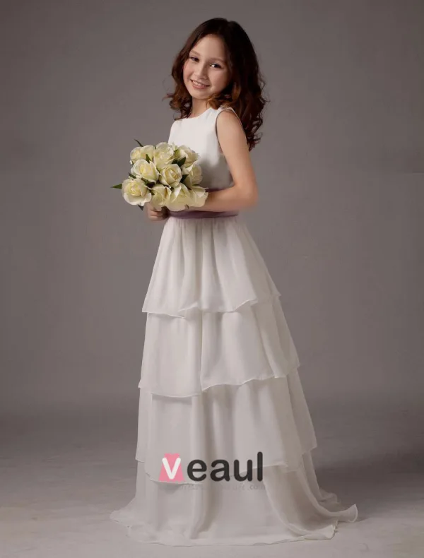 Manches Guillotine Multi-couches Satin Robe Ceremonie Fille Robe Fille Mariage