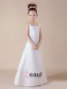 White Sleeveless Embroidery Satin Flower Girl Dress