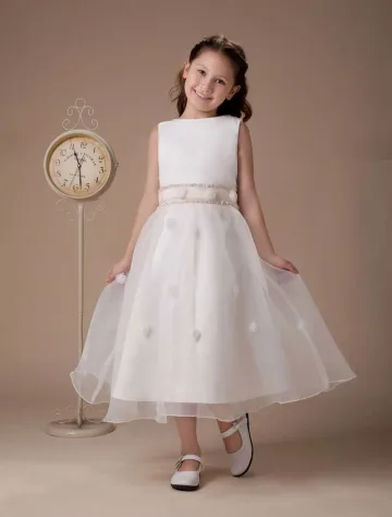 Blanche Sans Manches En Satin Robe Ceremonie Fille Robe Fille Mariage