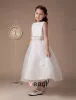 White Sleeveless Satin Flower Girl Dress