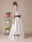 White Sleeveless Bow Sash Satin Flower Girl Dress