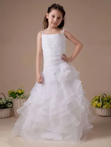 Fantastisk Hvit Tyll Ruffle Blomsterpike Kjole Til Barn