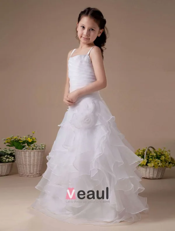 Fantastic White Tulle Ruffle Flower Girl Dress