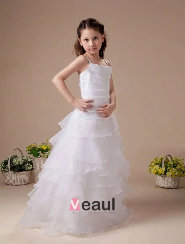 Fantastic White Tulle Ruffle Flower Girl Dress
