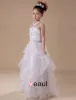 White A-line Halter Satin Floor Length Flower Girl Dress