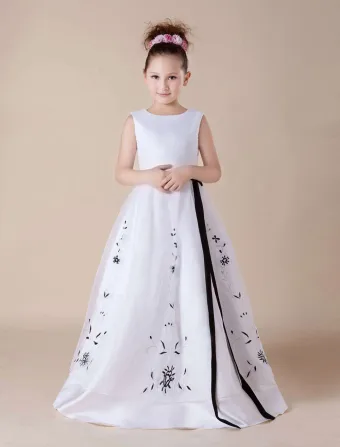 Broderie Blanche Ceinture De Satin Et Organza Robe Ceremonie Fille Robe Fille Mariage
