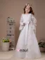 White Embroidery Long Sleeves Satin Flower Girl Dress