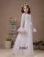 White Embroidery Long Sleeves Satin Flower Girl Dress