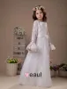 Manches Longues Broderie Blanche Robe Ceremonie Fille Robe Fille Mariage En Satin