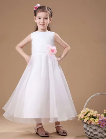 Classical White Satin Flower Girl Dress