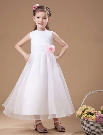 Robe Ceremonie Fille Robe Fille Mariage De Satin Blanc Classique Robe De Bapteme Fille