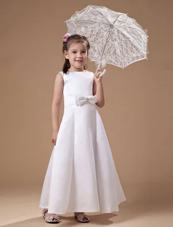 Vestidos Para Niñas De Las Flores Romántico Satén Blanco