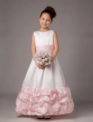 A Line Taffeta Ankle Length Flower Girl Dress