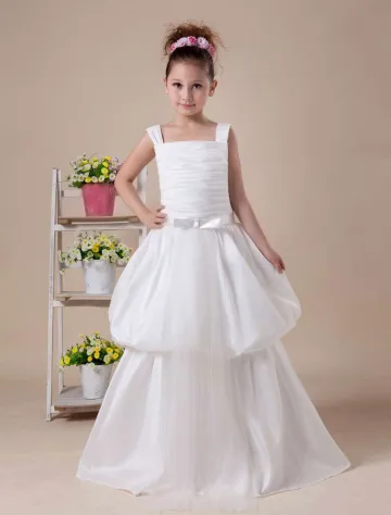 Ivory Ligne Carré Satin Robe Longueur De Thé De Robe Ceremonie Fille Robe Fille Mariage