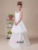 Ivory A-line Square Satin Tea Length Flower Girl Dress