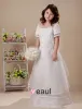 White A-line Square Satin Sleeves Floor Length Flower Girl Dress