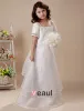 White A-line Square Satin Sleeves Floor Length Flower Girl Dress