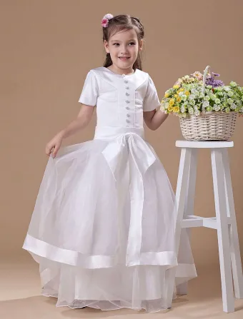 Hermoso Vestido Blanco De Satén Niña De Las Flores