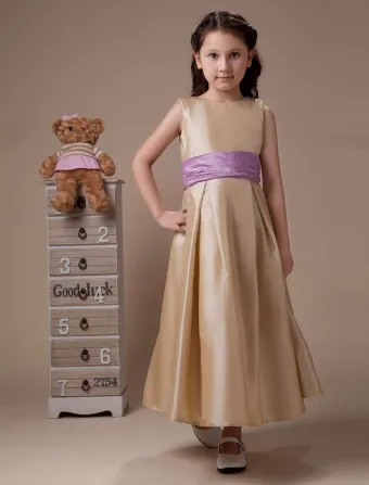 Sleeveless Sash Taffeta Flower Girl Dress