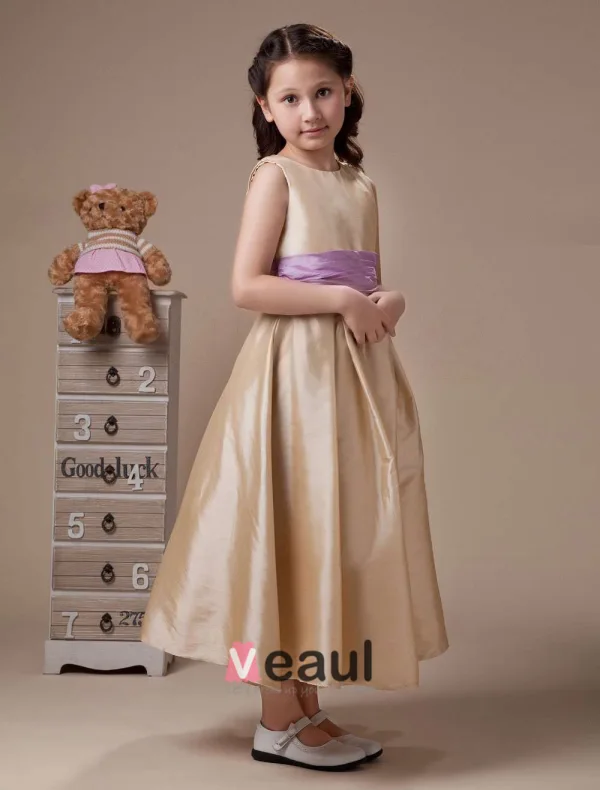 Sleeveless Sash Taffeta Flower Girl Dress