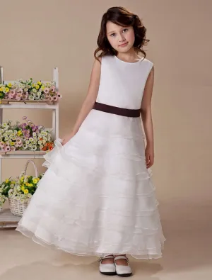 Organza Volants Jupe Ceinture En Taffetas Robe Ceremonie Fille Robe Fille Mariage