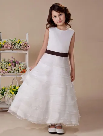 Organza Volants Jupe Ceinture En Taffetas Robe Ceremonie Fille Robe Fille Mariage