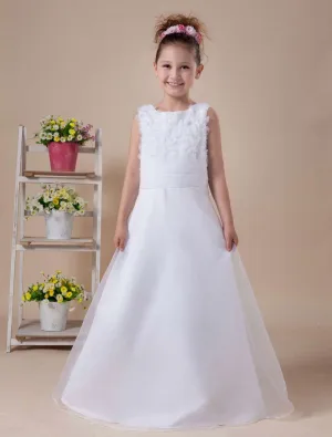 Blanc D Une A Ligne Sans Manches Appliques Robe Ceremonie Fille Robe Fille Mariage