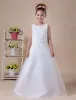 White A-line Sleeveless Embroidery Flower Girl Dress
