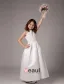 White Sleeveless Satin Lace Flower Girl Dress