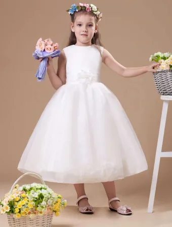 Romantic Ivory Satin Flower Girl Dress