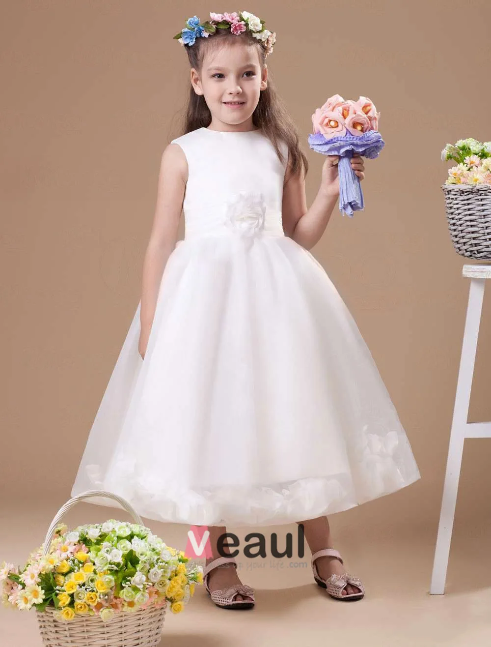 Robe Fillette Tahari Ivoire – Dentelle Mousseline, Taille 6, Occasion Habillée