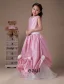 Pink Sleeveless Sash Taffeta Organza Flower Girl Dress
