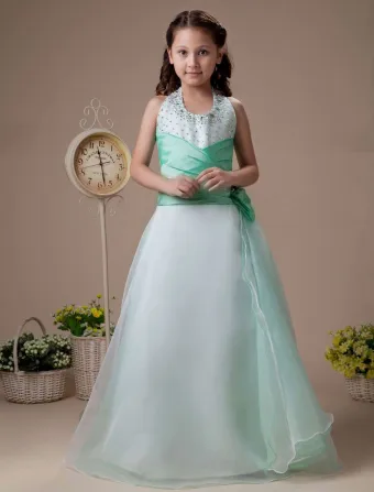 White A Line Jade Satin Floor Length Flower Girl Dress