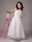 White Sleeveless Embroidery Lace Sequin Beading Satin Flower Girl Dress