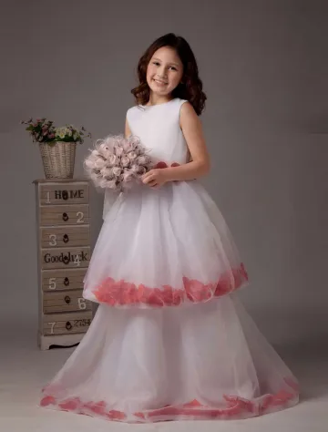 Multi Couche Blanche Sans Manches En Satin Robe Ceremonie Fille Robe Fille Mariage