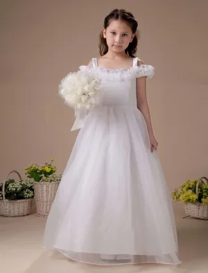Blanc Hors La Épaule En Satin Organza Robe Ceremonie Fille Robe Fille Mariage