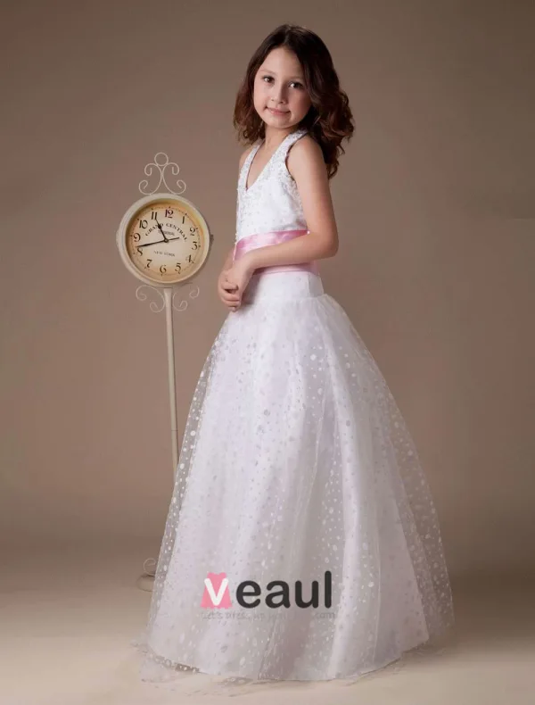 A-line Halter Satin Floor Length Flower Girl Dress