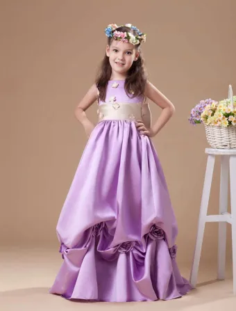 Lilac A Line Square Taffeta Floor Length Flower Girl Dress