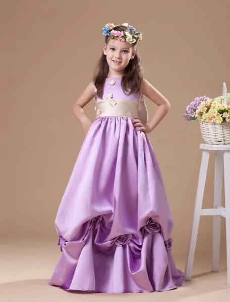Lilac A-line Square Taffeta Floor Length Flower Girl Dress