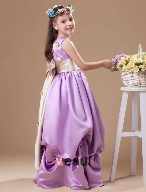 Lilac A-line Square Taffeta Floor Length Flower Girl Dress