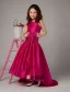 Fuchsia A-line Square Taffeta Sweep Flower Girl Dress