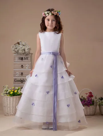 Multi Couche Manches Ceinture Satin Organza Robe Ceremonie Fille Robe Fille Mariage