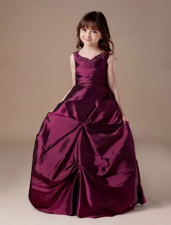 V Neck Taffeta Ball Gown Flower Girl Dress